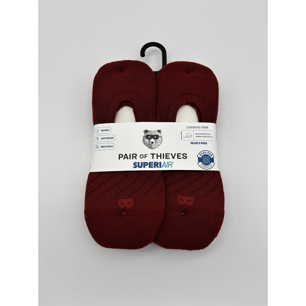 Pair of Thieves SuperiAir Cushion No-Show Socks 6 Pack Rouge Mineral Mens 8-12